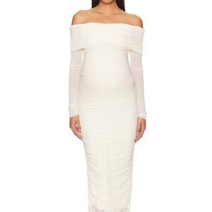 Chic Off-Shoulder Cream Long Sleeve Dress